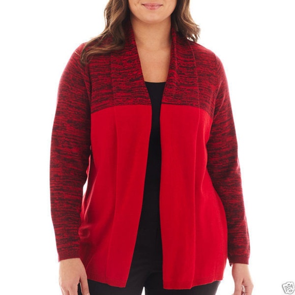 Worthington Winter Open Front Cardigan Cherry 1X - Picture 1 of 1
